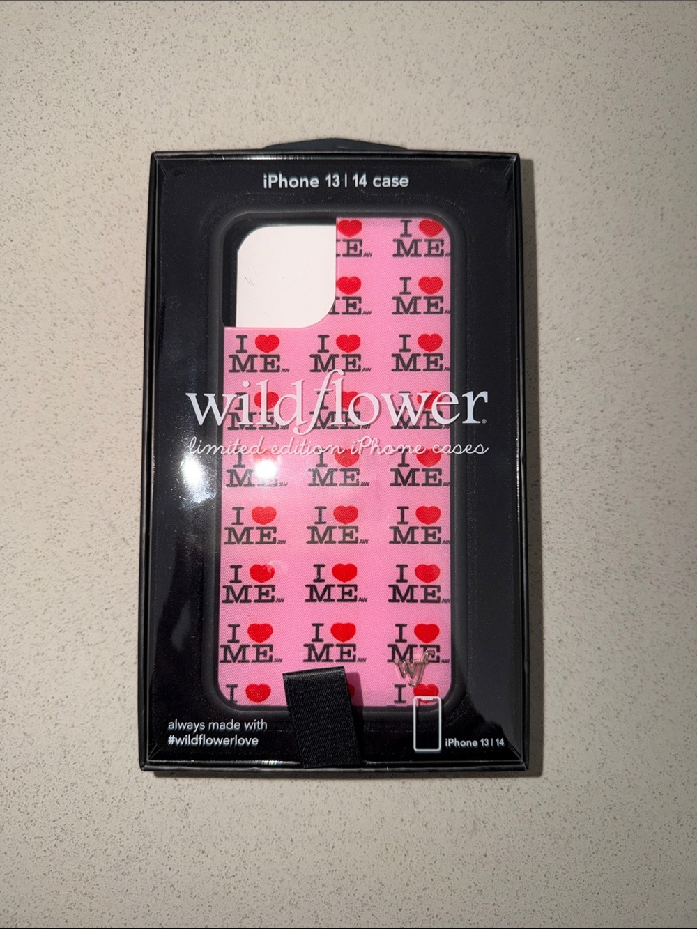 Wildflowers Pink Phone Case with Red Heart "I ♥ ME" Pattern for iPhone 13/14